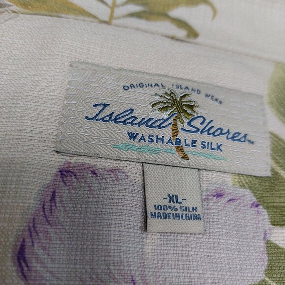 Island Shores Hawaiian Shirt Mens 100% Washable Silk Green Purple Tropical XL - Picture 6 of 7